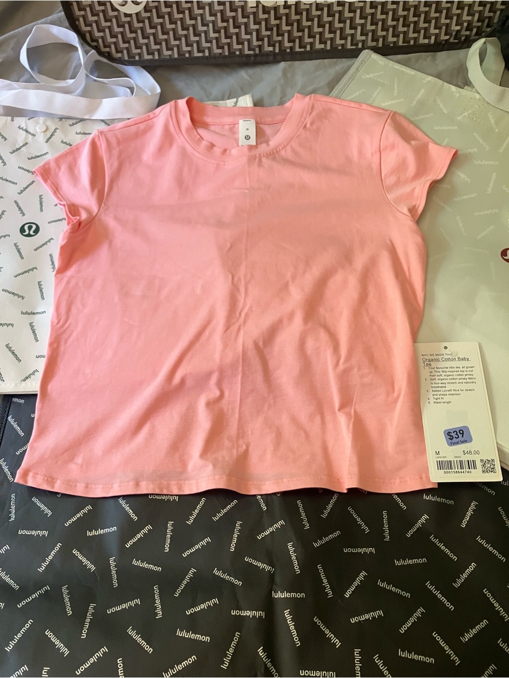 NWT Lululemon Organic Cotton Baby Tee, M, BLUSH BLEND